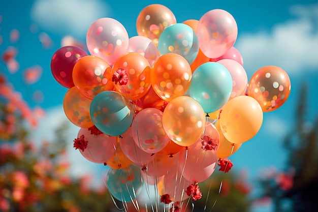 des ballons colorés sur le fond du ciel