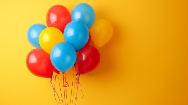 Des ballons colorés sur fond jaune