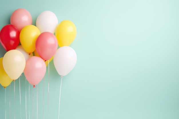 Ballons colorés sur fond pastel avec espace de copie pour carte de vœux