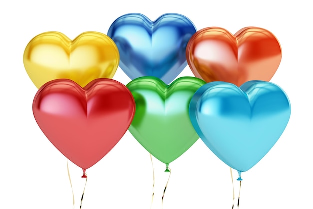 Ballons colorés en forme de coeurs rendu en 3D
