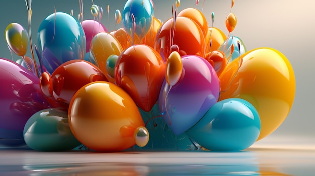 Ballons colorés sur une table avec un fond bleu