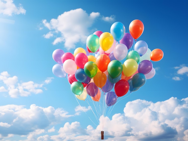 Ballons colorés volant dans le ciel bleu