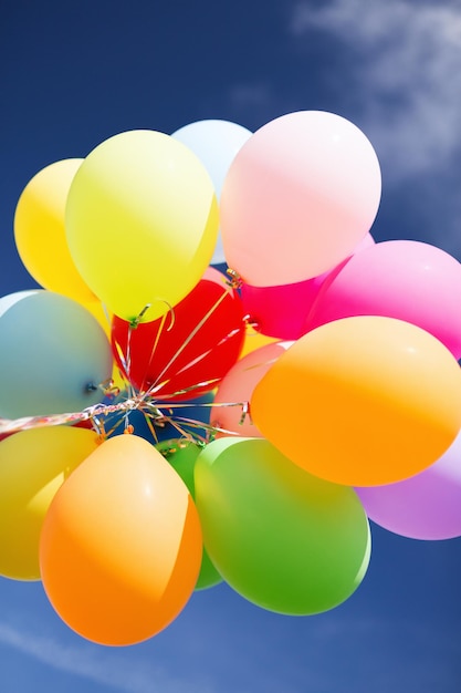 Photo ballons et concept de célébration - beaucoup de ballons colorés dans le ciel