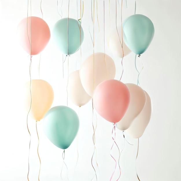 Ballons sur cordes sur fond blanc