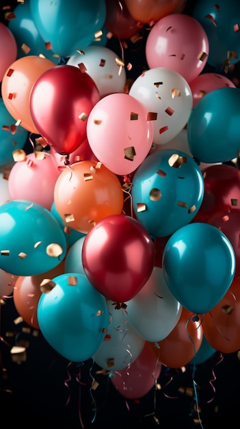 Les ballons créent une toile de fond d'anniversaire festive, un éclat coloré de célébration et de joie Vertical Mobile W