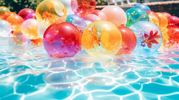 Photo des ballons dans l'eau près de la piscine