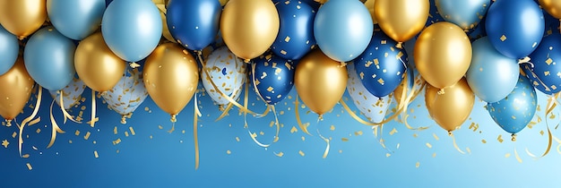 ballons dorés et bleus rubans carte pour anniversaire anniversaire nouvelle année Noël IA générative