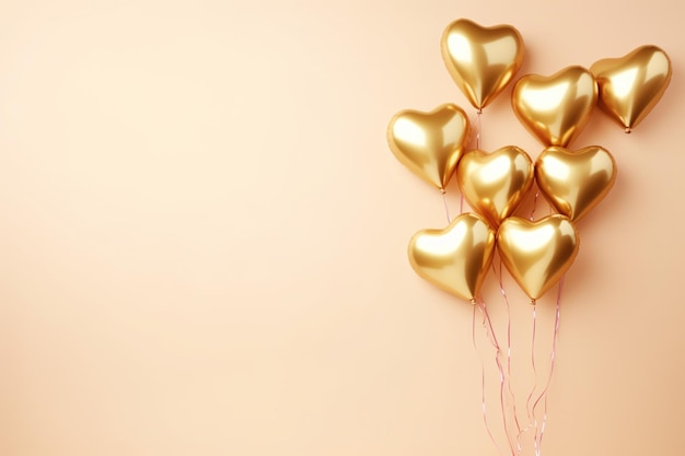ballons dorés en forme de cœur avec espace de copie