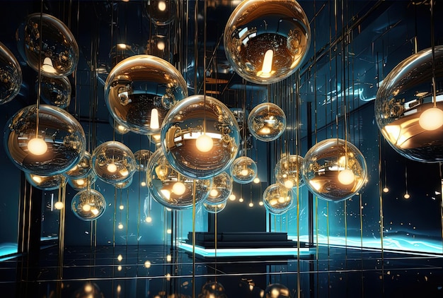 des ballons d'éclairage et des lumières de verre dans le style de la dystopie cyberpunk