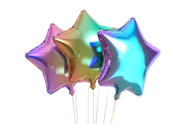 Ballons étoilés à fond blanc iridescent célébration anniversaire