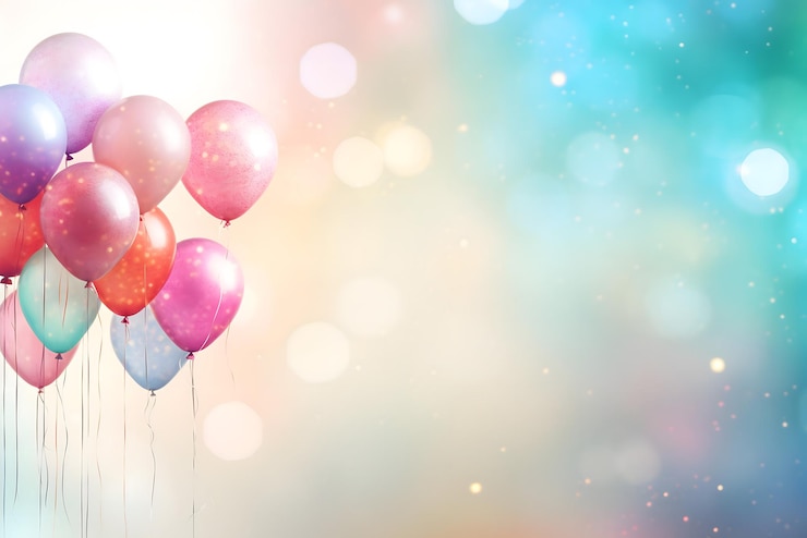 Photo ballons de fête d'anniversaire ballons colorés arrière-plan et gâteau d'année avec des bougies