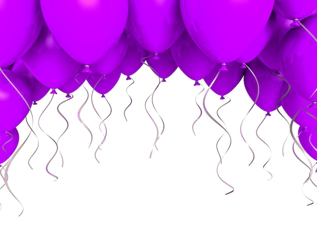 Ballons de fête violets sur fond blanc