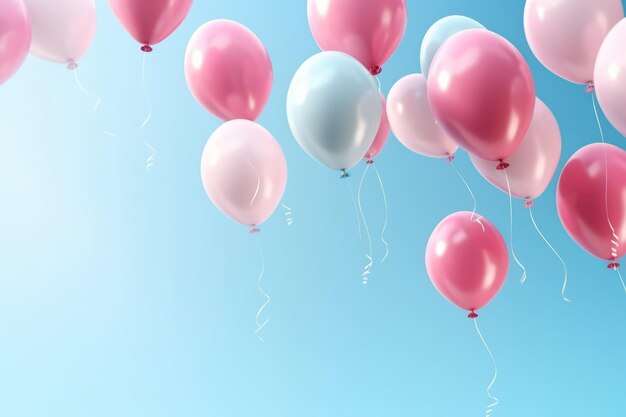 des ballons flottant sur un fond bleu avec des étoiles