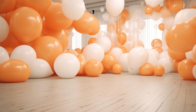 Ballons flottant à l'intérieur d'une salle blanche Generative Ai