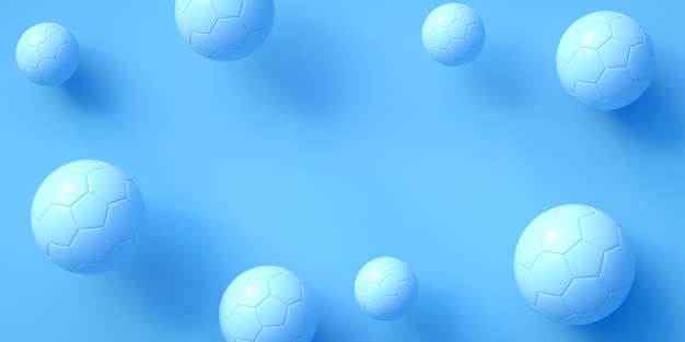 Ballons de football bleus et fond bleu avec espace de copie rendu 3D