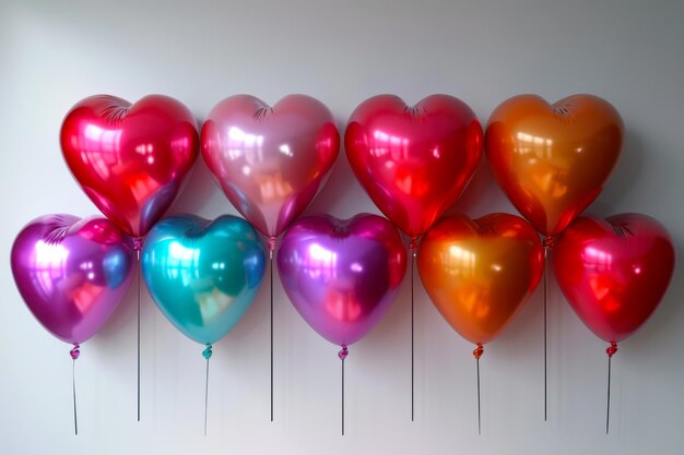 Photo des ballons en forme de cœur aux couleurs vives sur blanc