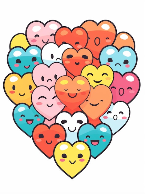 Des ballons en forme de cœur, des cœurs heureux, des dessins imprimés.