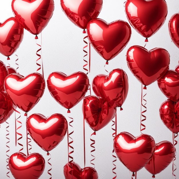 Ballons en forme de coeur de couleur rouge isolés sur fond blanc
