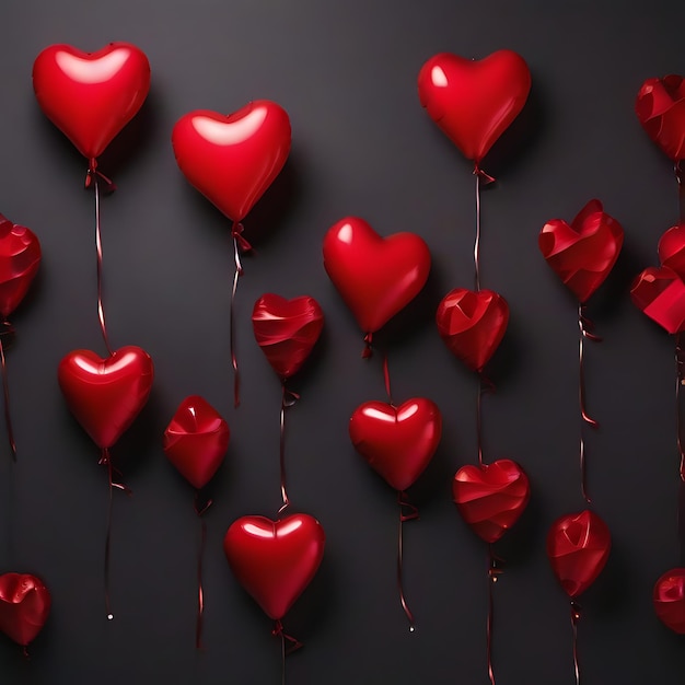 des ballons en forme de cœur rouge sur fond noir AI