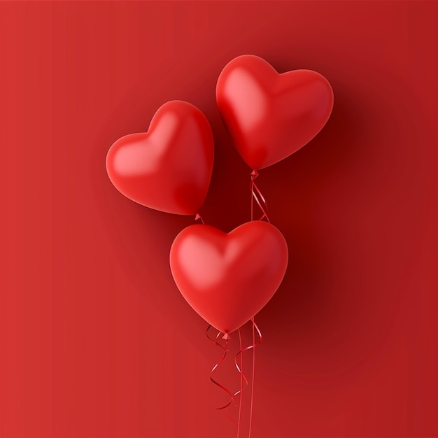 Des ballons en forme de cœur rouge sur un fond rouge post sur les réseaux sociaux le jour de la Saint-Valentin