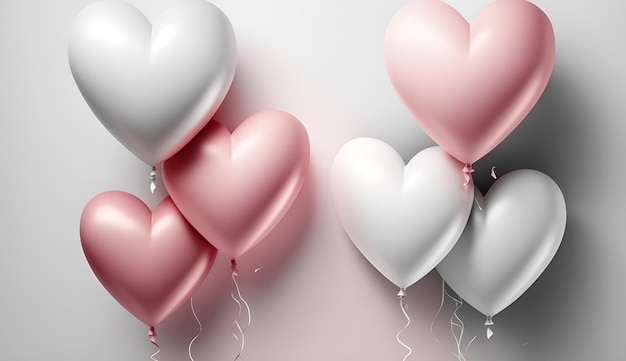 Ballons en forme de coeur de vacances en blanc et rose sur fond isolé blanc