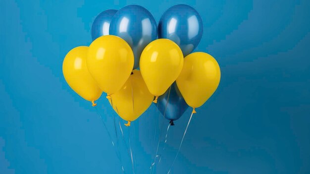 Ballons en gel jaune et bleu sur fond bleu générés par l'IA