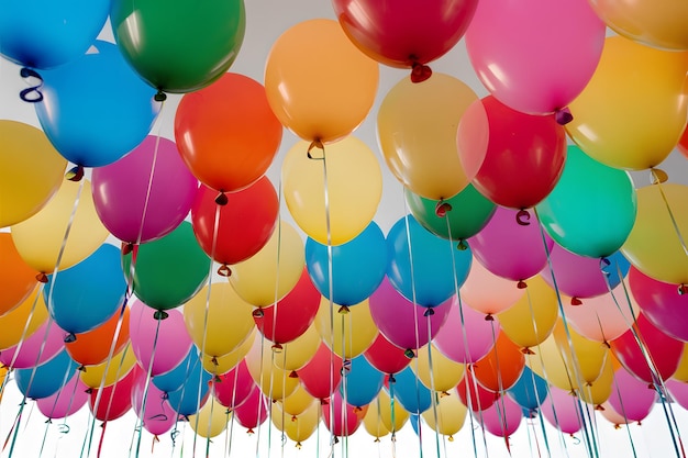 Des ballons d'hélium colorés isolés sur un fond blanc