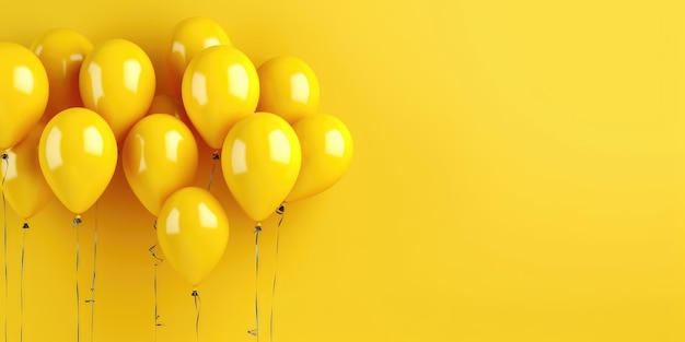 Photo ballons jaune vif sur fond jaune avec une place pour le texte la bannière est générative jaune
