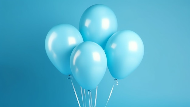 Ballons mats lumineux sur fond bleu AI générative