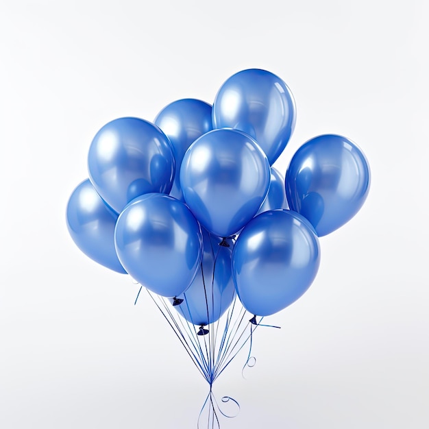 ballons métalliques bleus sur fond blanc