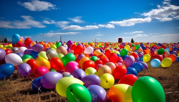 Photo ballons multicolores en plein air ciel bleu fête d'été amusante générée par l'intelligence artificielle