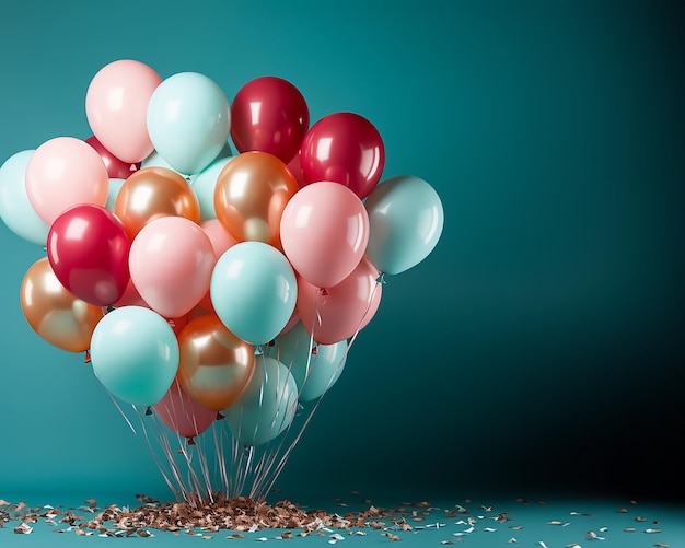 Ballons multicolores remplis d'élément de conception d'hélium pour la bannière de vacances Illustration de la carte du Nouvel An générée par l'IA