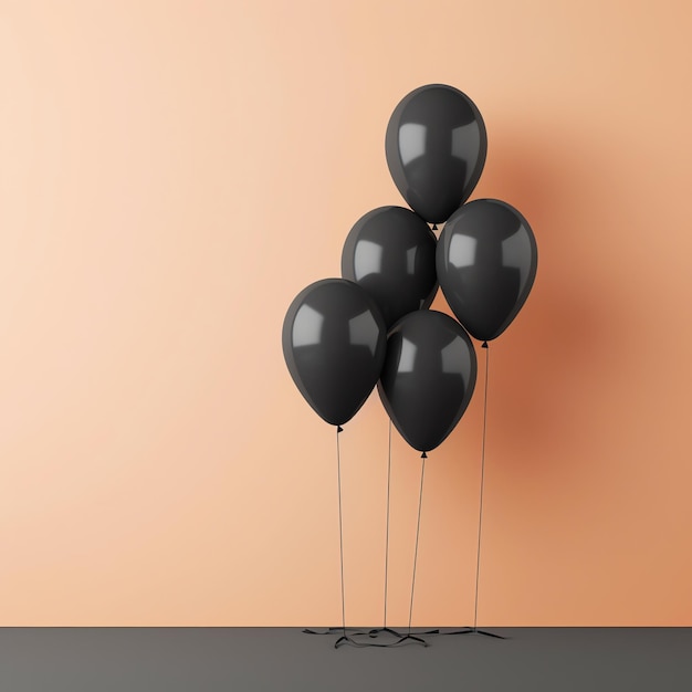 Des ballons noirs sur fond rose