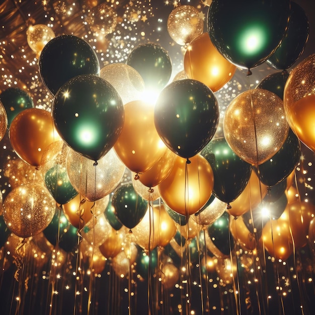 des ballons noirs et d'or pour une fête d'anniversaire