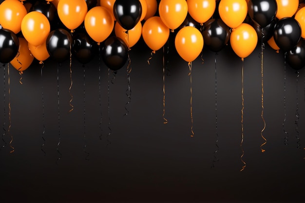 Ballons orange et noirs d'Halloween sur la bannière de fond sombre générée par l'IA