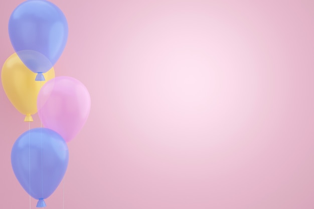 Ballons Pastel Flottant Sur Fond Rose. Rendu 3d.