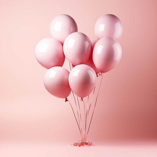 Photo ballons pastel sur fond rose rendu 3d fond de fête d'anniversaire espace de copie