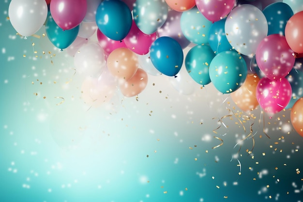 Ballons pour décoration de fête, fond de fête d'anniversaire avec confettis de ballon de décoration