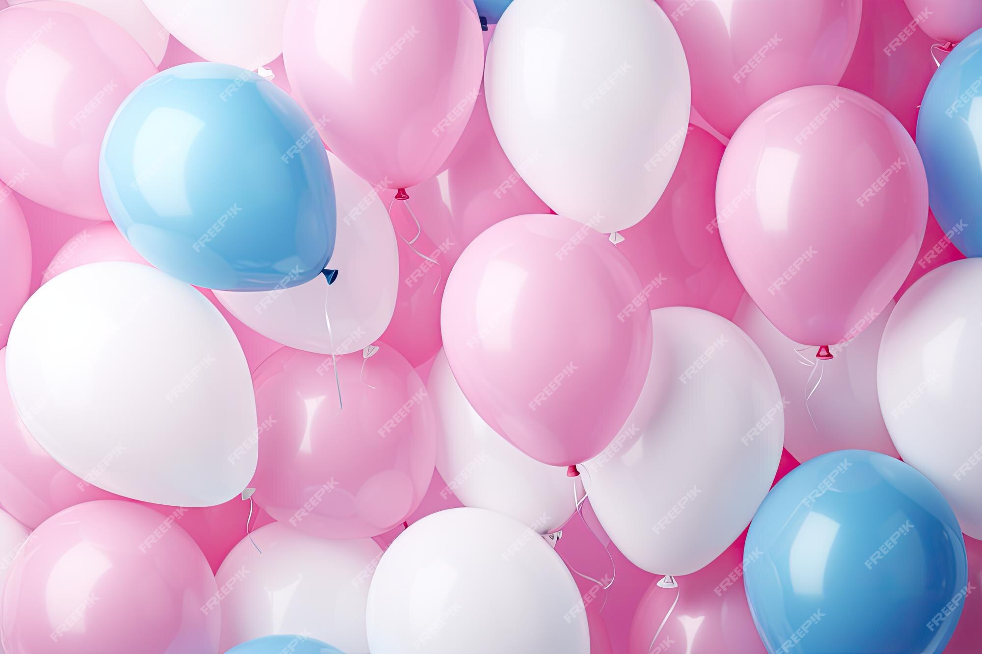 Ballons En Rose Blanc Et Bleu Sur Fond Rose