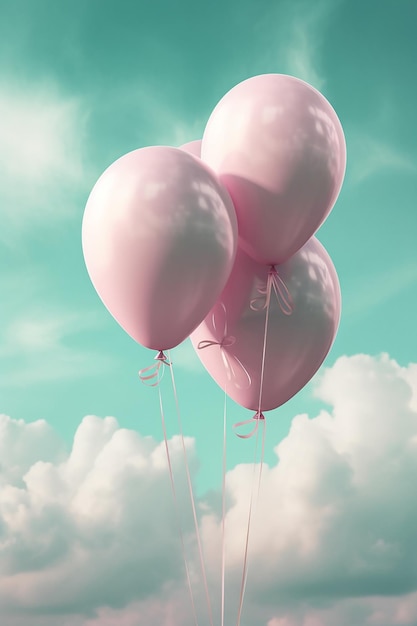 Ballons roses sur ciel turquoise