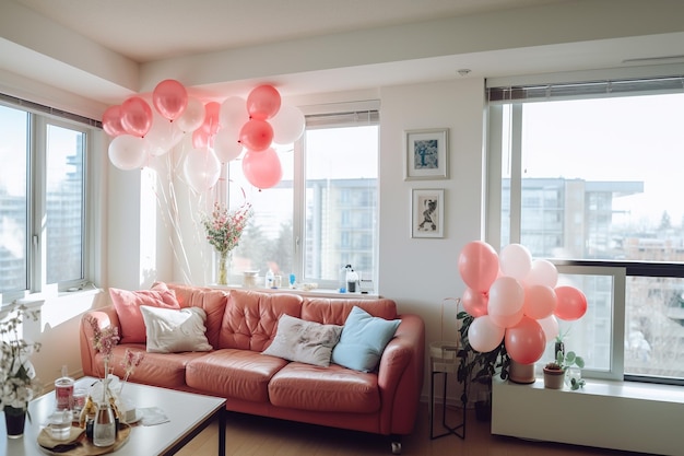 ballons roses décoration avec des ballons ballons intérieurs roses fête canapé rose ballons pastel fille b