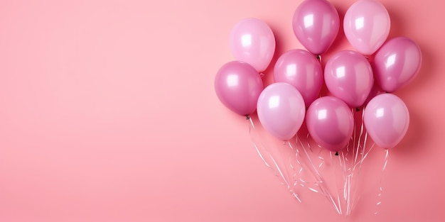 Ballons roses sur fond rose avec un espace pour la bannière de texte ai générative rose