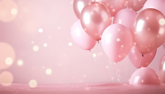 Des ballons roses sur un fond rose pastel