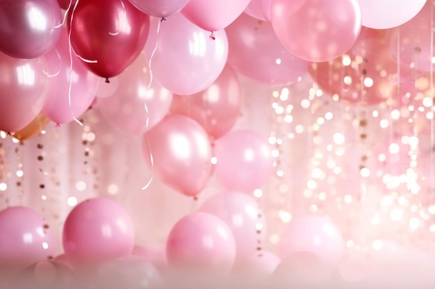 Ballons roses pastel et confettis pour anniversaire Concept de vacances d'anniversaire Illustration d'IA générative
