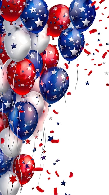 Ballons rouges, blancs et bleus avec des étoiles isolées sur un fond blanc