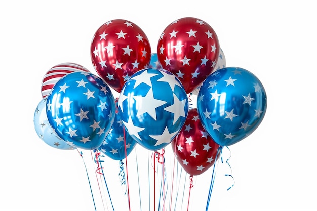 Des ballons rouges, blancs et bleus avec des étoiles et des rayures Carte de bannière de décoration du jour de l'indépendance