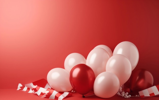 Ballons rouges et blancs sur fond rouge