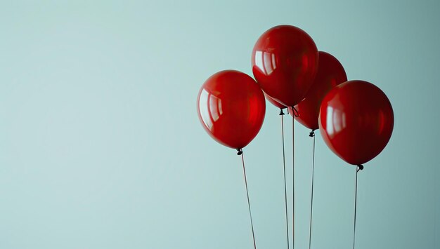 Photo des ballons rouges flottant sur un fond bleu