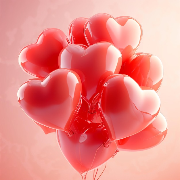 Ballons rouges en forme de coeur romantique pour fond de Saint Valentin