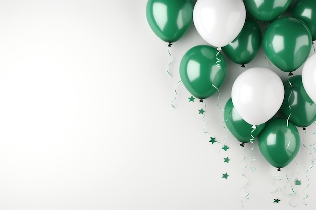 Ballons verts et blancs sur fond blanc AI générative